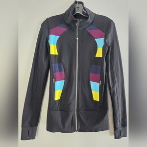 Lululemon‎ Nice Asana Jacket Women's Size 6 Black Pow Stripe Split Pea Luon